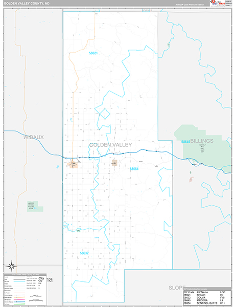 Golden Valley County, ND Wall Map Premium Style